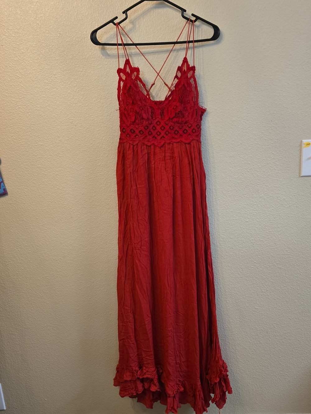 Red Crochet Bodice Maxi Dress with Crisscross Straps